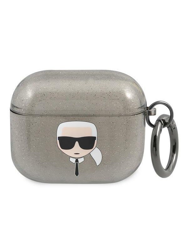 Karl Lagerfeld Glitter Karl's Head Case for AirPods 3 - Black