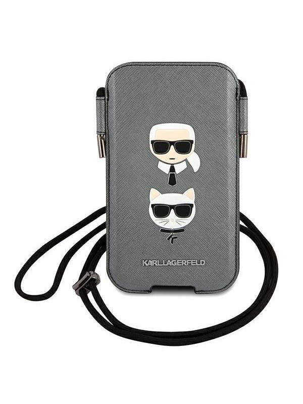 Karl Lagerfeld Saffiano Ikonik Karl&Choupette Head 6.7'' Handbag - Gray