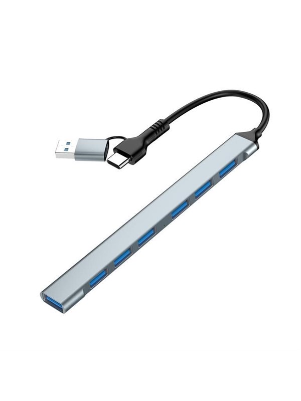 Gembird 7-port USB hub (1x USB 3.2 + 6x USB 2.0) USB-A + USB-C USB hub - 7 - USB 3.2 - Zilver