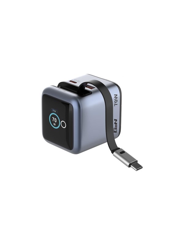 Verbatim Mini GaN Charger 70W with Retractable USB-C Cable & Display