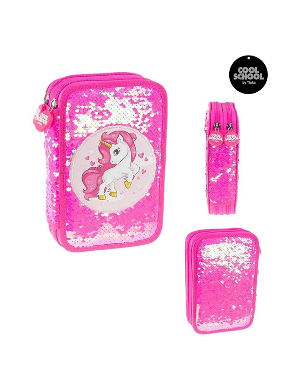 Tinka DOUBLE PENCIL CASE UNICORN WITH SEQUINS