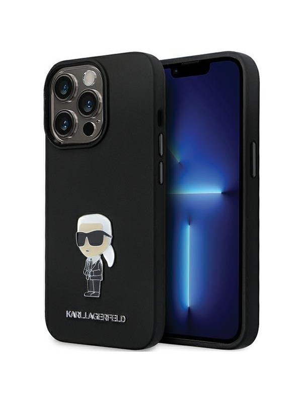 Karl Lagerfeld Silicone Ikonik - iPhone 13 Pro Case - Zwart - Metaal Pin - Hoogwaardige Siliconen