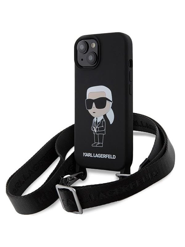 Karl Lagerfeld Crossbody Silicone Ikonik - iPhone 15 - Zwart - Elegantie - Praktische Bescherming