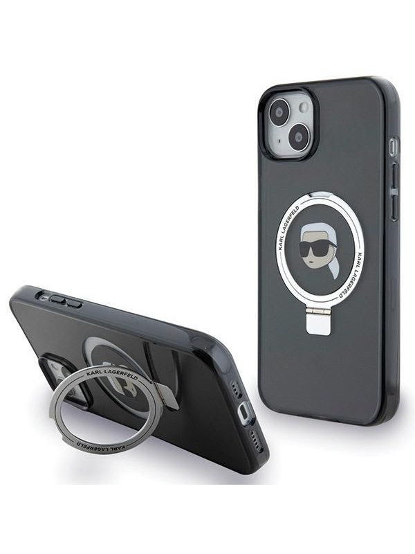 Karl Lagerfeld KLHMP15SHMRSKHK iPhone 15 6.1" black/black hardcase Ring Stand Karl Head MagSafe