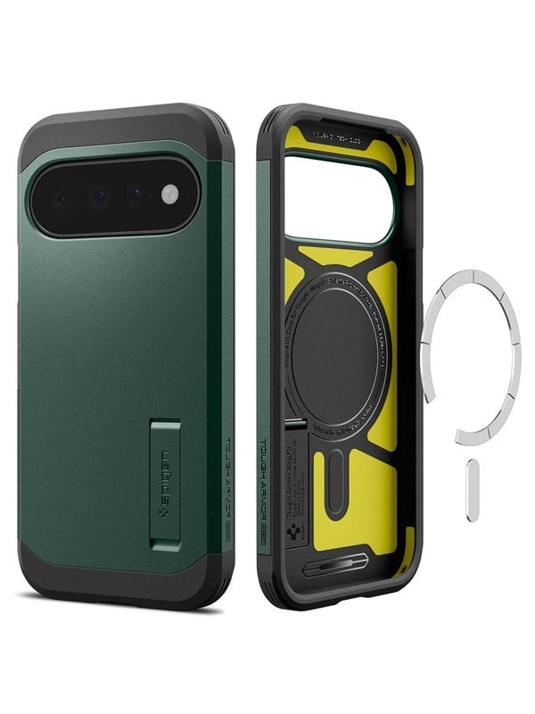 Spigen Tough Armor Hoesje Geschikt voor Google Pixel 11 | Compatibel met MagSafe / Qi2 | Back Cover Militaire Standaard | Kickstand | Groen