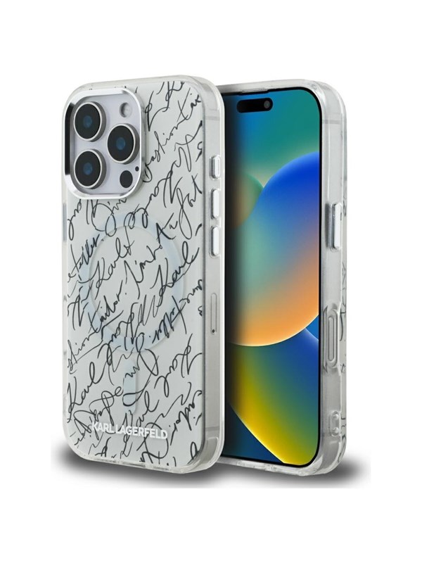 Karl Lagerfeld IML Karl Script Pattern MagSafe Case for iPhone 16 Pro - White