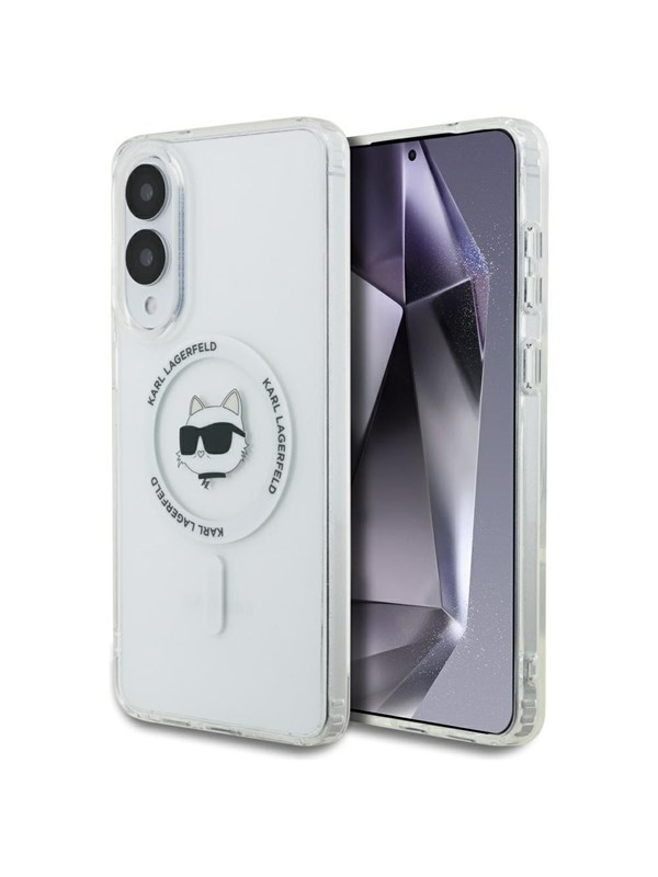 Karl Lagerfeld Button Choupette Head Printed Logo MagSafe Case for Samsung Galaxy S25 Edge - White