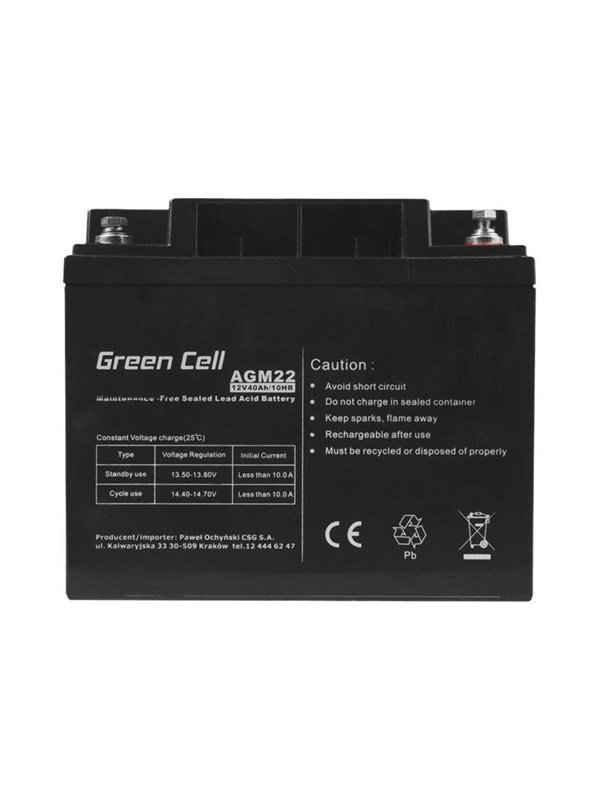Green Cell AGM22 - 12V 40Ah VRLA Battery | AGM | Maintenance-Free