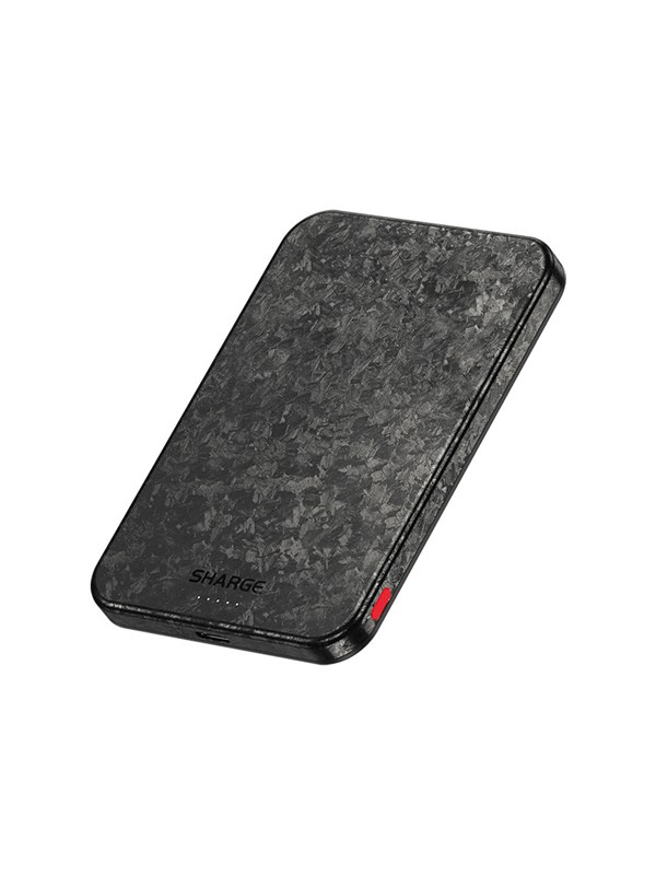 SHARGE CarbonMag Powerbank Ultra Thin 5000 mAh - MagSafe Compatible - Slim Draadloos Opladen - Manetisch - Koolstofvezel - 20W - 8.8mm