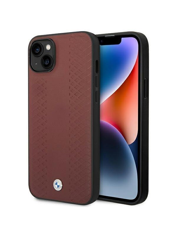 BMW Leather Diamond Pattern Back Case - Geschikt voor Apple iPhone 14 (6.1") - Rood