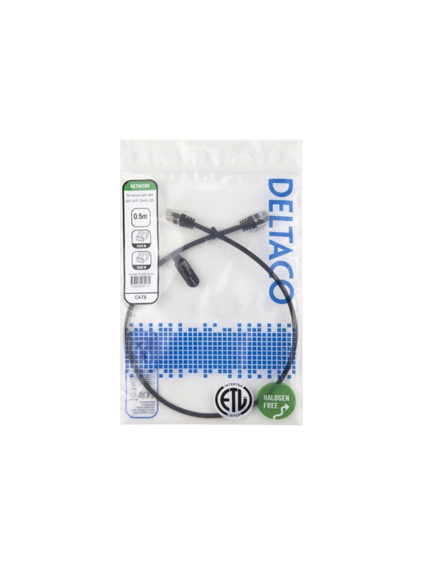 Deltaco patch cable - 0.5 m - black - Zwart