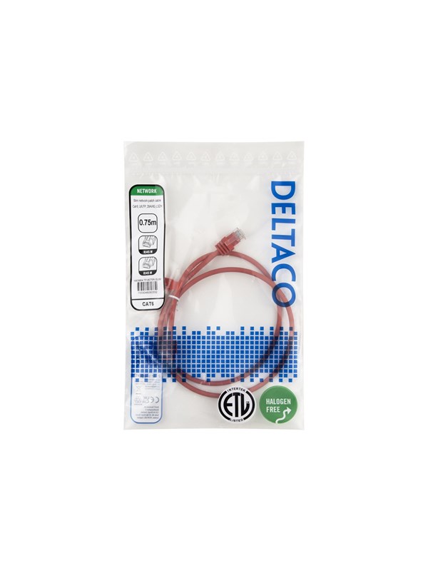 Deltaco patch cable - 0.75 m - red - Rood