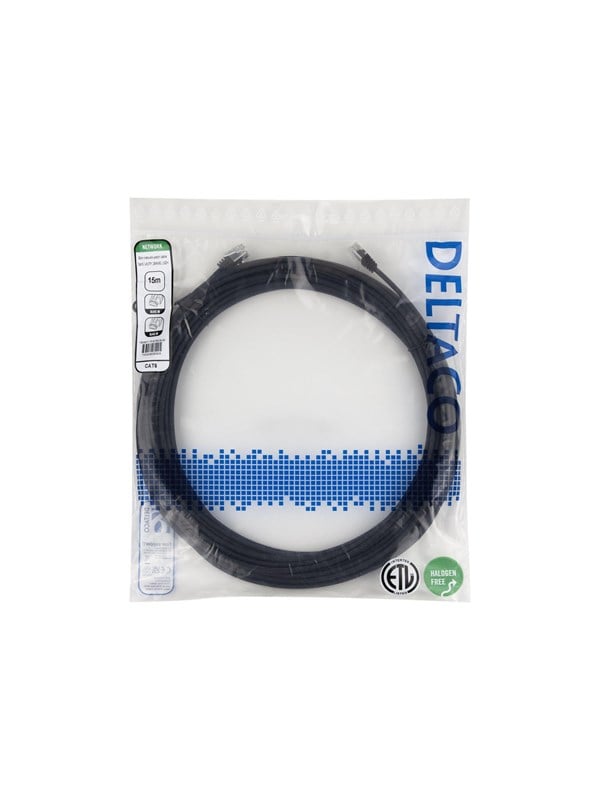 Deltaco patch cable - 15 m - black - Zwart