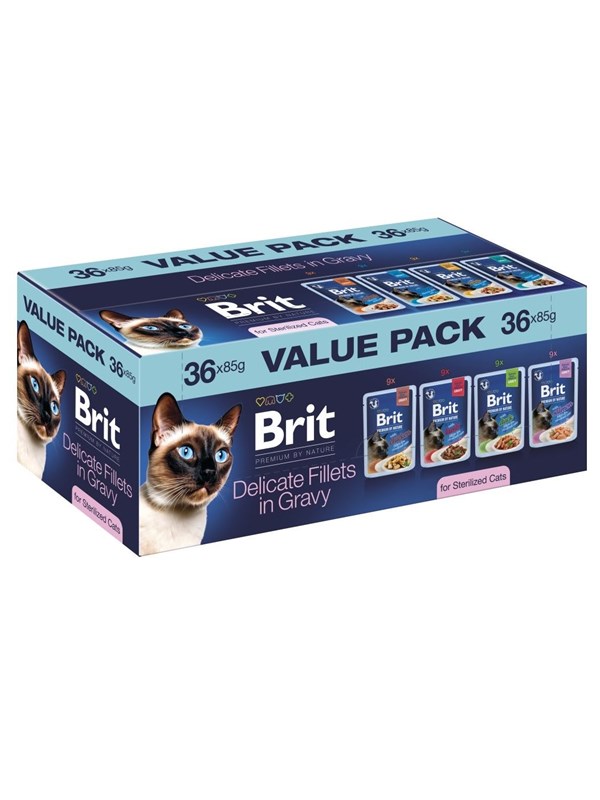Brit Premium by Nature Delicate fillets in gravy Sterilised Box - wet cat food - 36x85g