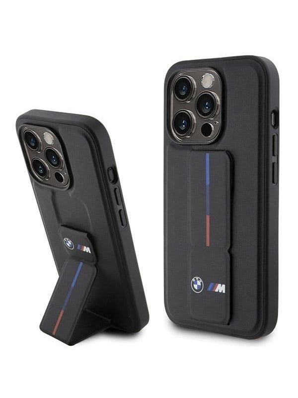 BMW M Tricolor Grip Stand Back Case - Geschikt voor Apple iPhone 15 Pro Max (6.7") - Zwart