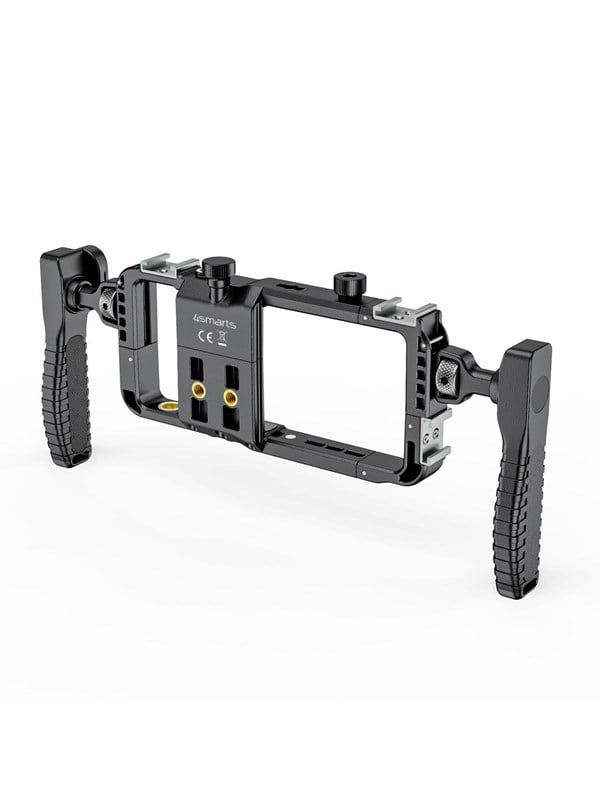 4smarts Universele Smartphone Video Houder | Handheld Smartphonehouder met Dubbele Handgreep | Draadloze Magnetische Afstandsbediening | Modulaire Rig voor Video Vloggen en Content Creatie | Zwart
