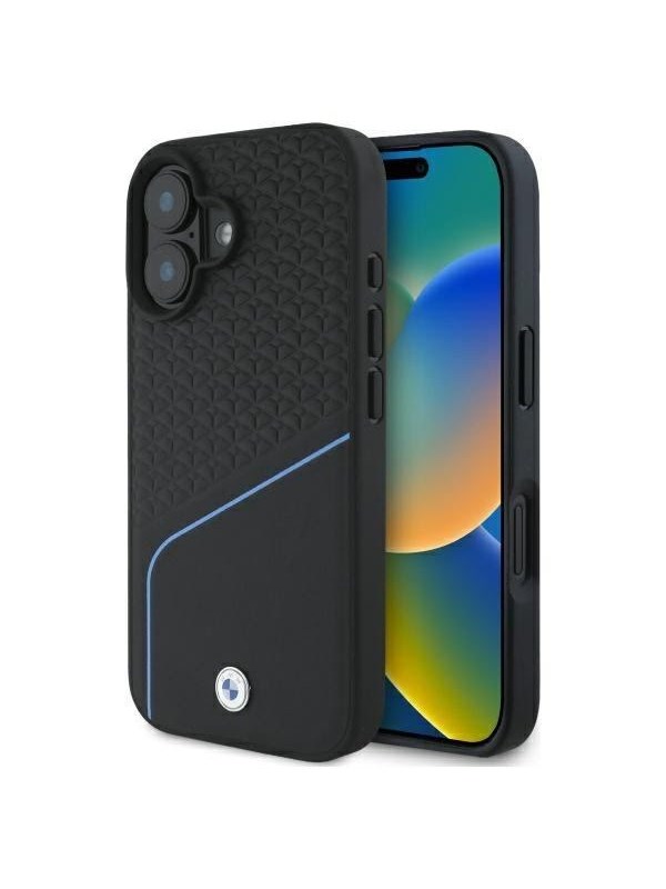 BMW Sign Leather Textured And Line MagSafe iPhone 16 Case - Black