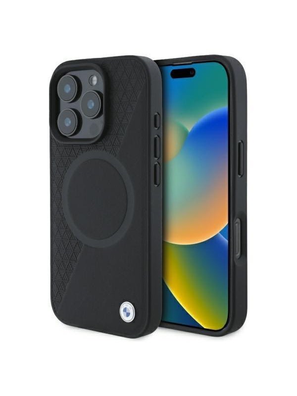 BMW Sign Leather Half Textured And Circle MagSafe case for iPhone 16 Pro Max - black