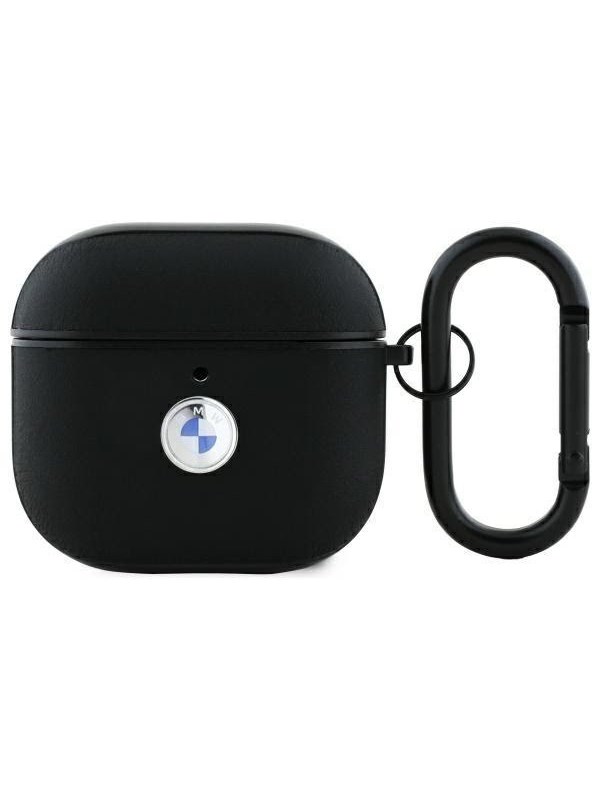 BMW BMA4SSLBK AirPods 4 cover black/black Geniune Leather Silver Logo