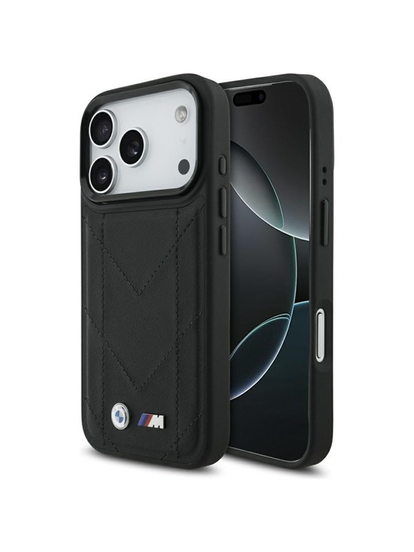 BMW Back Cover - iPhone 17 Pro - Zwart - Quilted Leather - Schokbestendig