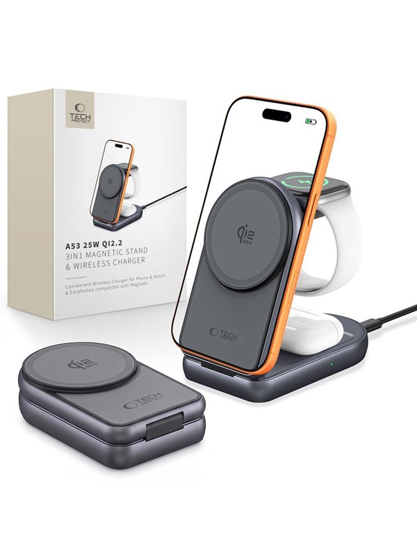 Tech-Protect A53 3in1 MagSafe 25W QI2.2 Wireless Charger - Dark Gray