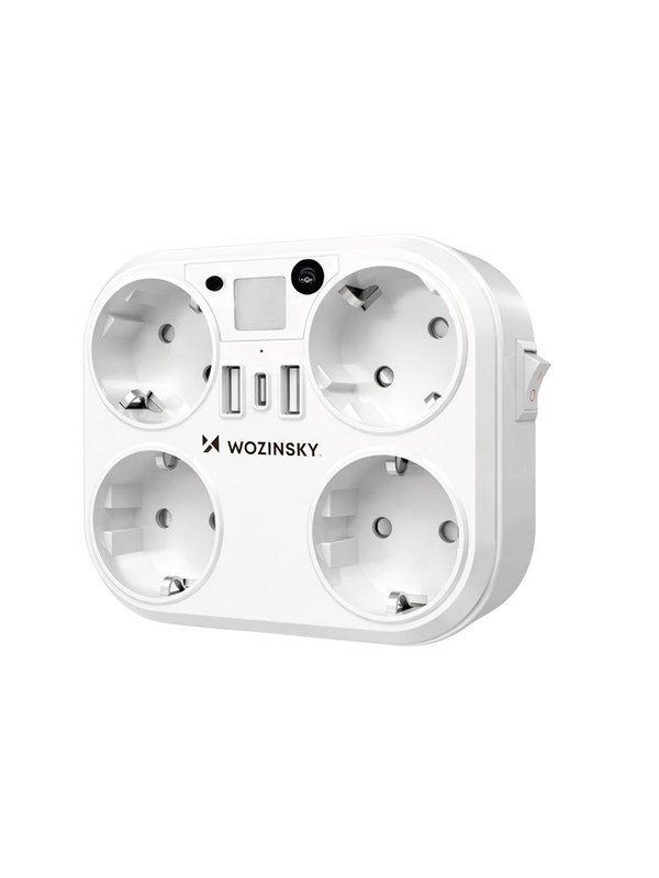 Wozinsky WRS-2B 4x AC 2x USB-A 2x USB-C 4000 W Network Splitter with Lamp - White