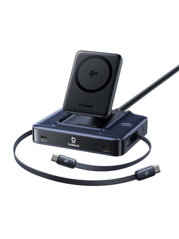 Baseus Nomos NH21 6-in-1 245W Wireless Charging Station with Two Retractable USB-C Cables - Black
