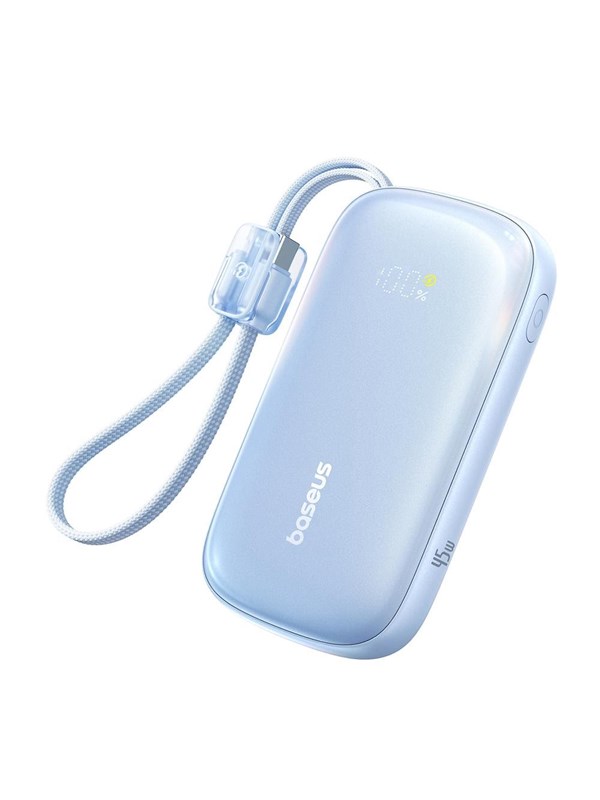 Baseus EnerFill FC21 Qpow 3 Ultra 10000mAh 45W Power Bank with Detachable USB-C/ Lightning Cable - Blue