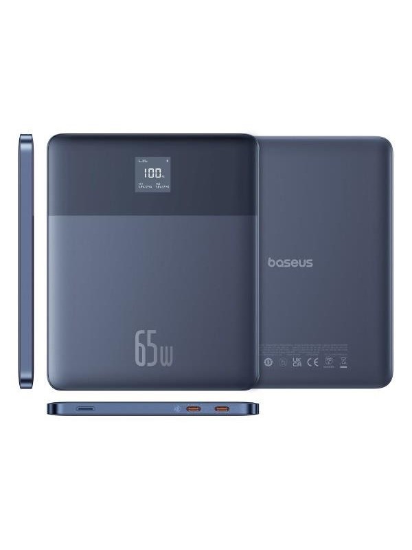 Baseus Blade2 12000mAh 65W Power Bank with Digital Display (Incl. Black 50cm USB-C to USB-C 100W cable) - Blue