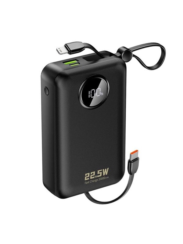 Dudao K14+ Powerbank 20000mAh 22.5W USB-C / USB-A / Built-in Lightning and USB-C Cables - Black