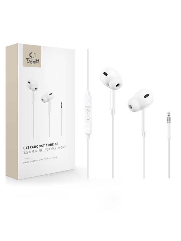 Tech-Protect Ultraboost Core G3 Mini Jack Wired Headphones - White