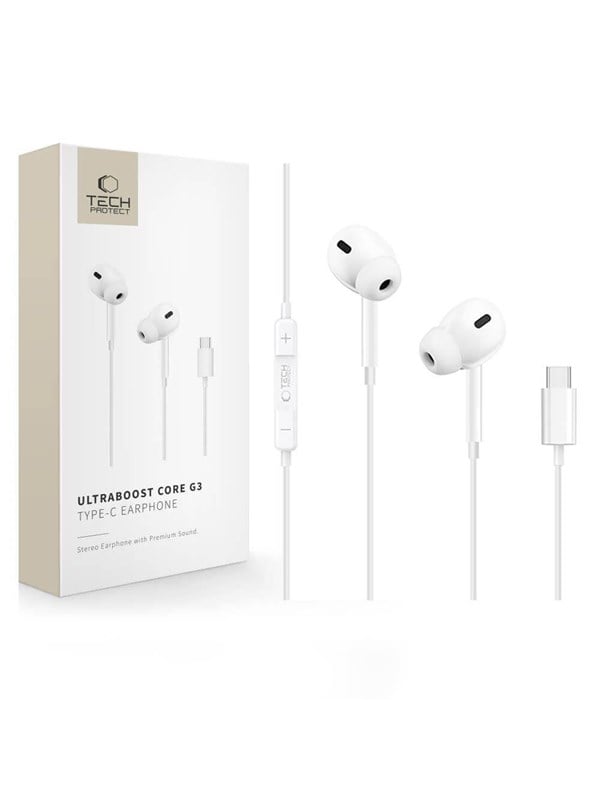 Tech-Protect Ultraboost Core G3 USB-C Wired Headphones - White