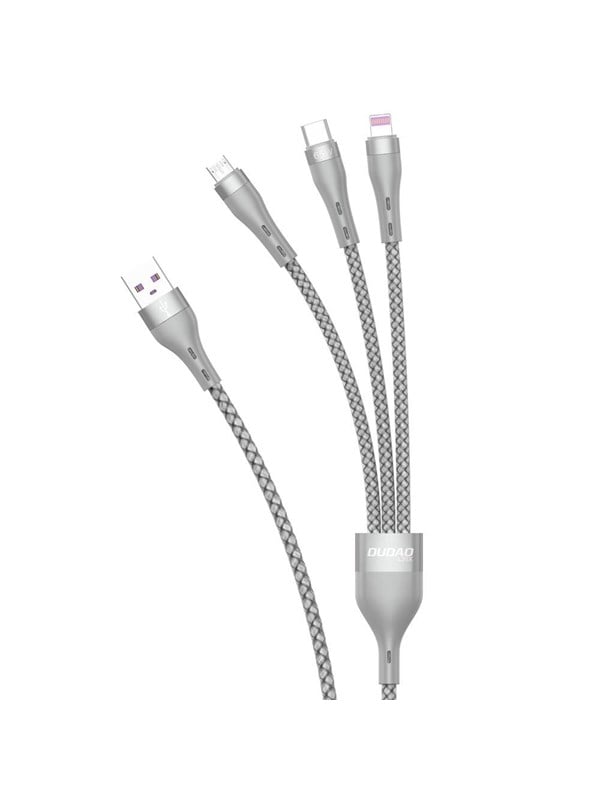 Dudao L20X 3in1 USB cable - Lightning / microUSB / USB Type C 65W 1.2m - Gray