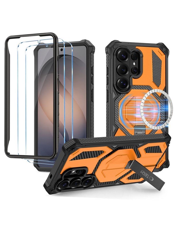 Tech-Protect MagBlast MagSafe Case + Tempered Glass 2-Pack for Samsung Galaxy S26 Ultra - Black and Orange