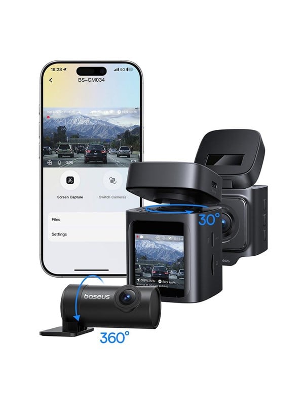 Baseus PrimeTrip VD1 Pro 4K Car Dash Cam with 1080p Rear Camera and Power Kit - Black