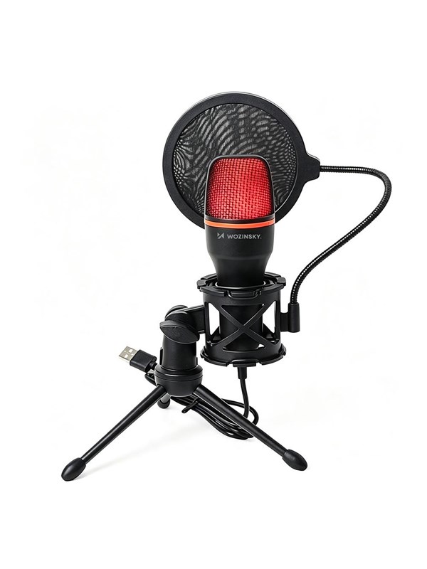 Wozinsky WM-W111 wired studio gaming microphone on a stand with RGB backlight - black