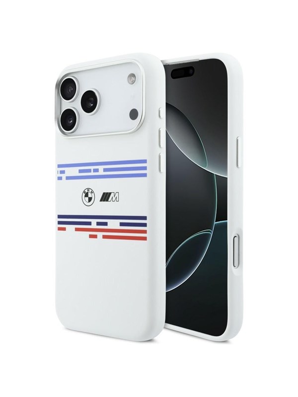 BMW M Silicon Horizontal Line MagSafe Case for iPhone 17 Pro Max - White