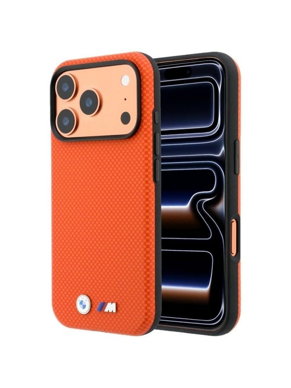 BMW M Quadrille Kevlar Metal Logo MagSafe Case for iPhone 17 Pro Max / 18 Pro Max - Orange