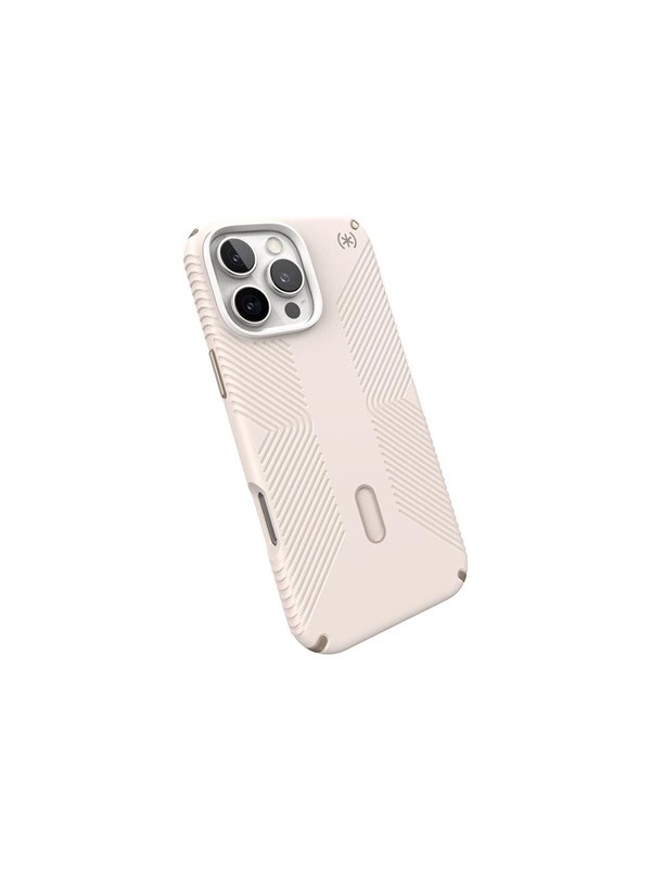 Speck hoesje geschikt voor Apple iPhone 16 Pro Max - Ultieme Bescherming en Grip - Luxe Soft-touch Afwerking - Valbescherming gecertificeerd tot 4 meter - Microban Antibacterieel - Presidio2 Grip lijn - Beige Geel