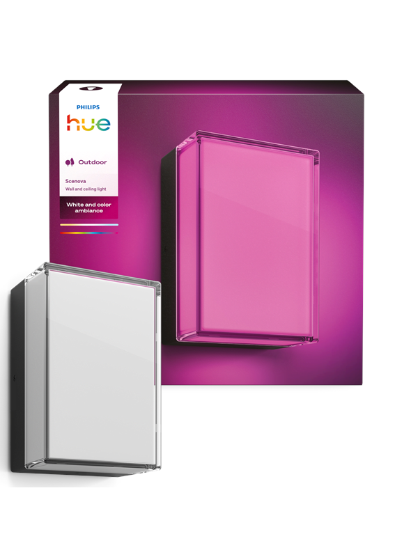 Philips Hue Scenova muur- en plafondlamp - tuinlamp - aanpasbaar wit en gekleurd licht -- rechthoek - IP44: weer- en windbestendig - slimme verlichting