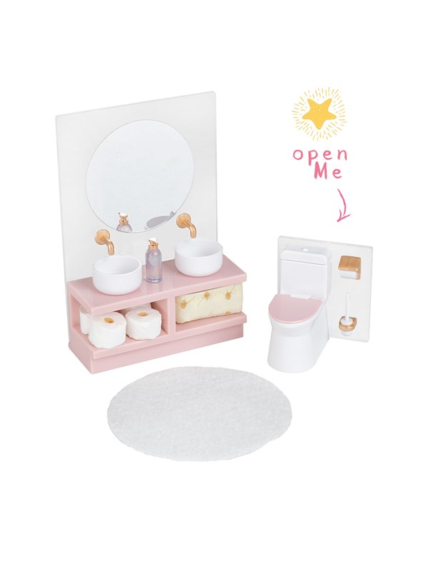 Micki Lundby toiletset met toiletborstel, toiletpapier, mand, wastafel & spiegel. Toiletbril kan open. Vanaf 3 jaar