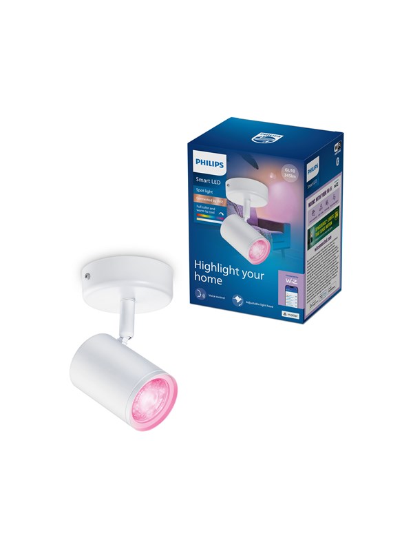 Philips Smart Lighting - Opbouwspot - 1 Spot - RGB - Gekleurd en instelbaar wit licht - Dimbaar - Wit - 1x5W - GU10 fitting - Werkt met de WiZ app - Wifi