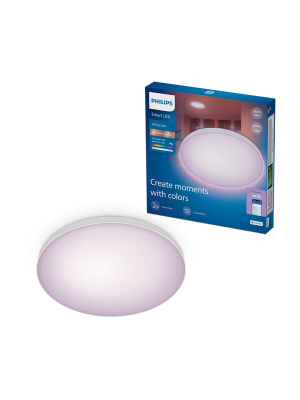 Philips Smart Lighting - Plafondlamp - RGB - Gekleurd en instelbaar wit licht - Dimbaar - Diameter: 37,5cm - Wit - 24W - Rond - Werkt met de WiZ app - Wifi