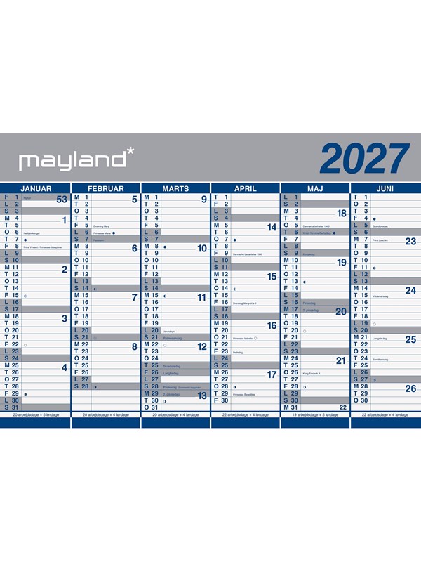 Mayland Kæmpekalender 2x6 mdr. papir 2027 (i paprør)