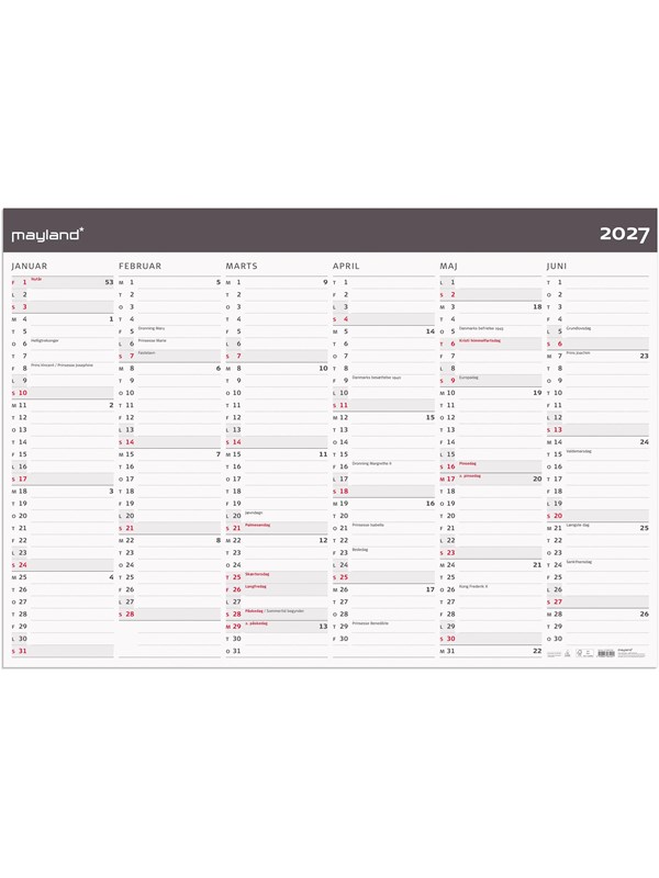 Mayland Kæmpekalender Moderne 2x6 mdr. papir rør 2027
