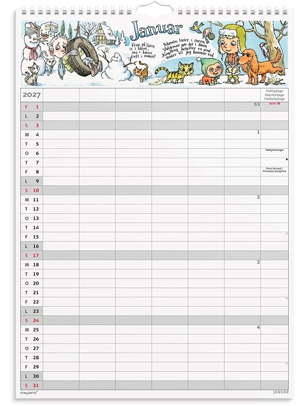 Mayland Familiekalender Otto Dickmeiss & Lilja Scherfig 6 kol. A3 2027