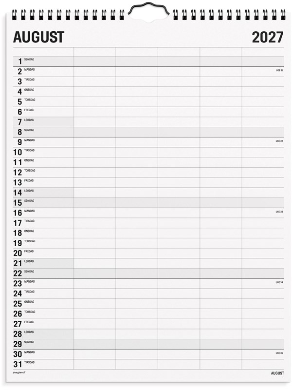 Mayland Familiekalender Black and white 5 kol. 2027