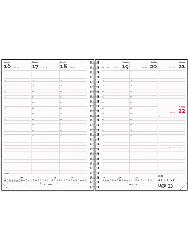 Mayland A5 ugekalender højformat matsort genbrugskarton 2027