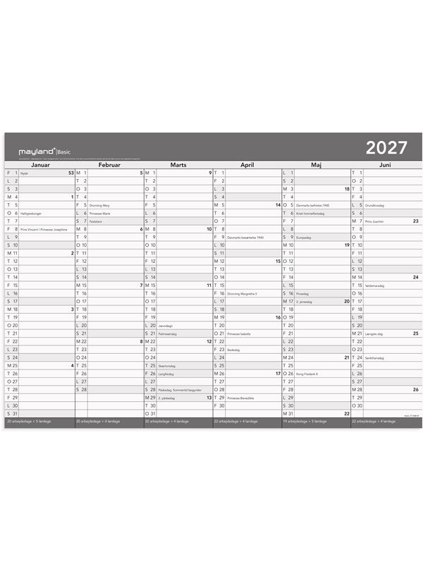 Mayland Basic kontorkalender m/whiteboard-funktion A2 2027