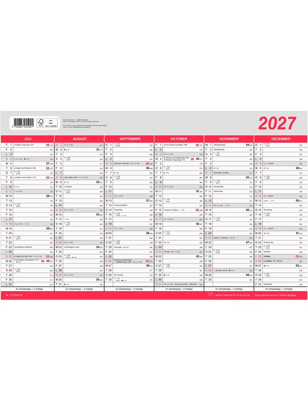 Mayland Kontorkalender Stor m/flagdage 2027